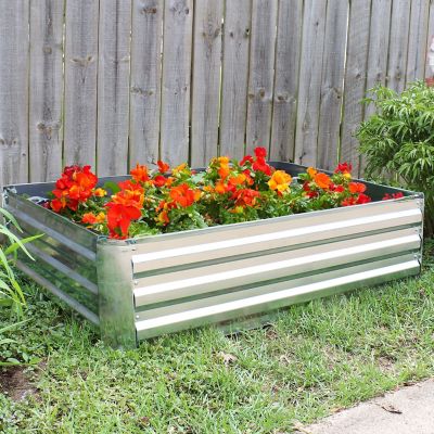 Image showing 10 th Sunnydaze Decor Corrugated Galvanized Steel Raised Rectangle Garden Bed, 47 x 11.75in., Silver