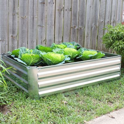 Image showing 11 th Sunnydaze Decor Corrugated Galvanized Steel Raised Rectangle Garden Bed, 47 x 11.75in., Silver
