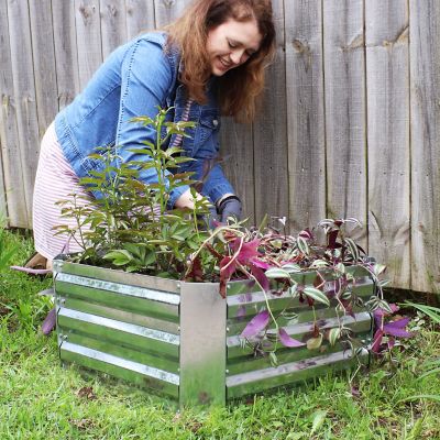 Image showing  Corrugated Galvanized Steel Raised Garden Bed for Plants, Vegetables & Flowers, 24 in. x 12 in., Silver