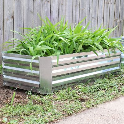 Image showing  Corrugated Galvanized Steel Raised Rectangle Garden Bed for Plants, 48 in. x 11.75 in., Silver