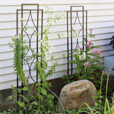 Image showing  48.25 in. x 12 in. Chic Diamonds Steel Garden Trellis for Climbing Plants, 2-Pack