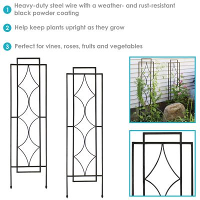 Image showing  48.25 in. x 12 in. Chic Diamonds Steel Garden Trellis for Climbing Plants, 2-Pack