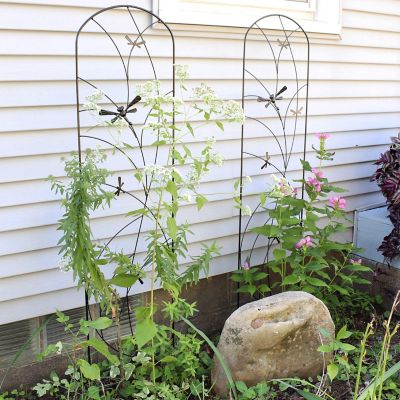 Image showing  55.75 in. x 12.5 in. Dragonfly Delight Steel Decorative Garden Trellises, 2-Pack