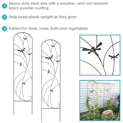 Image showing  55.75 in. x 12.5 in. Dragonfly Delight Steel Decorative Garden Trellises, 2-Pack