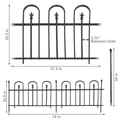 Image showing 6 th Sunnydaze Decor 37.5 in. x 30.5 in. Strasbourg Steel Decorative Border Fence with Posts, 2-Pack