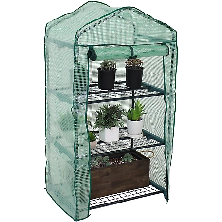 Sunnydaze Decor 19 in. L x 27 in. W Green Portable 3-Tier Mini Greenhouse