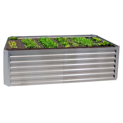 Image showing 5 th Sunnydaze Decor Outdoor Steel Vegetable or Flower Galvalume Steel Raised Garden Bed for Backyard or Garden, 71 in., Silver