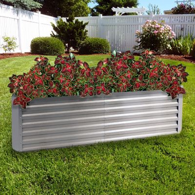Image showing 8 th Sunnydaze Decor Outdoor Steel Vegetable or Flower Galvalume Steel Raised Garden Bed for Backyard or Garden, 71 in., Silver