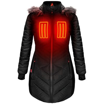 Actionheat Women's 5V Battery Heated Long Puffer Jacket With Fur Hood