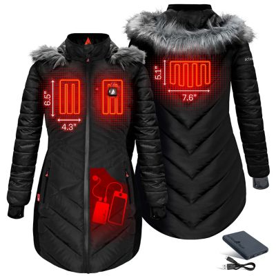 Image showing  Women's 5V Battery Heated Long Puffer Jacket with Fur Hood