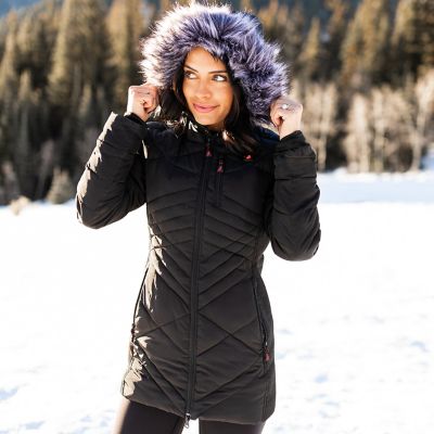 Image showing  Women's 5V Battery Heated Long Puffer Jacket with Fur Hood