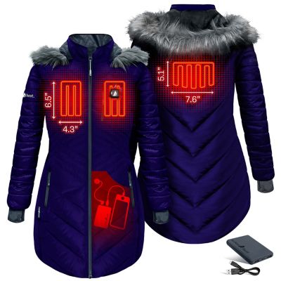 Image showing  Women's 5V Battery Heated Long Puffer Jacket with Fur Hood