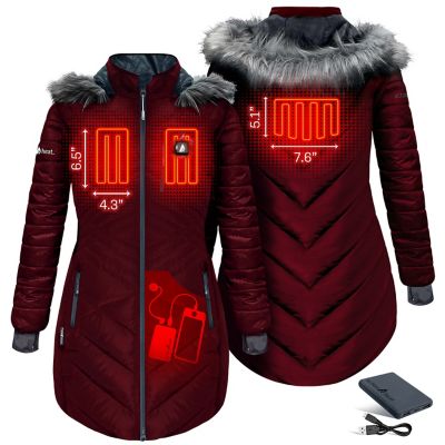 Image showing  Women's 5V Battery Heated Long Puffer Jacket with Fur Hood