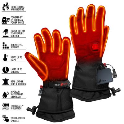 Image showing 7 th ActionHeat Men's Leather 5V Battery Heated Premium Winter Gloves, 1-Pair