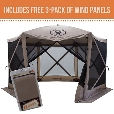 Gazelle G6 6-Sided Portable Gazebo, Pop-Up Hub Screen Tent, Includes Free 3 Wind Panels