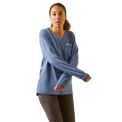 Image showing  Women's Rebar Cotton Strong Work Hard V-Neck Long-Sleeve T-Shirt