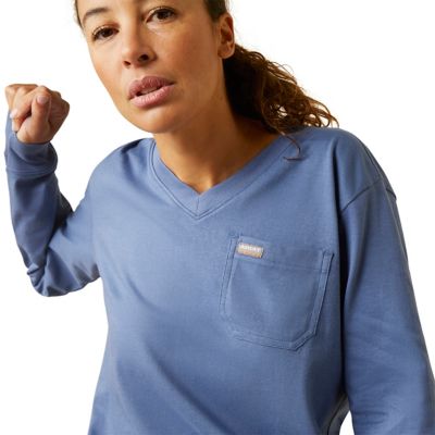Image showing  Women's Rebar Cotton Strong Work Hard V-Neck Long-Sleeve T-Shirt