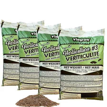 Viagrow 8 lb Horticultural Vermiculite Promotes Soil Drainage and Aeration 29 Quarts/Bag Pack of 4 Soil Amendments