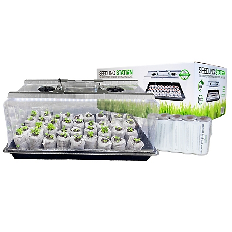 Viagrow Seedling Station Kit with LED Grow Light, Propagation Dome, Tray & 50 Coir Seedling Starters.