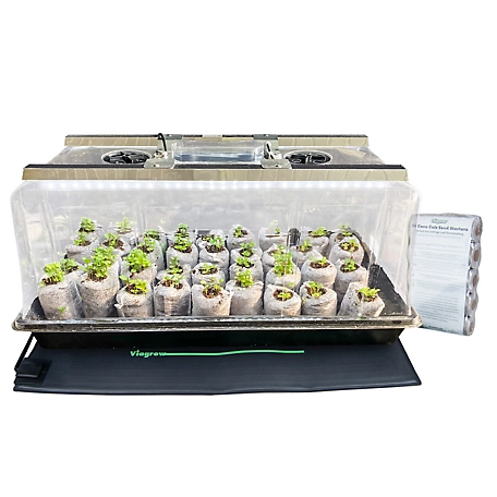 Viagrow Deluxe Seedling Station Kit with LED Light, Propagation Dome and Tray, 50 Coir Seedling Starters & Heat mat