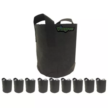 Viagrow 1 gal Breathable Fabric Root Aeration Pots with Handles Black Pack of 10 Planters