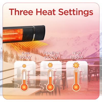 Image showing  25.19 in. 1,500W Wall-Mounted Patio Heater for Outdoors, 269 sq. ft., 5,119 BTU