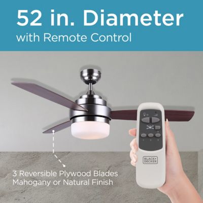 Image showing  52 in. 3-Speed Indoor Ceiling Fan with Remote Control, 3,360 CFM, Brushed Nickel