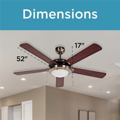 Image showing  52 in. 3-Speed Indoor Ceiling Fan with Reversible Blades and Pull Chain, 3,150 CFM, Brushed Nickel