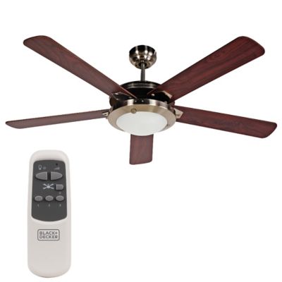 Black & Decker 52 in. Ceiling Fan, Brush Nickel-5 Reversible Plywood Blades and White Frosted Glass Ceiling Light, BCF5211R