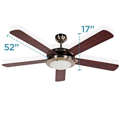 Image showing  52 in. 3-Speed Indoor Frosted Glass Ceiling Fan and Light, 3,150 CFM, Brushed Nickel/White