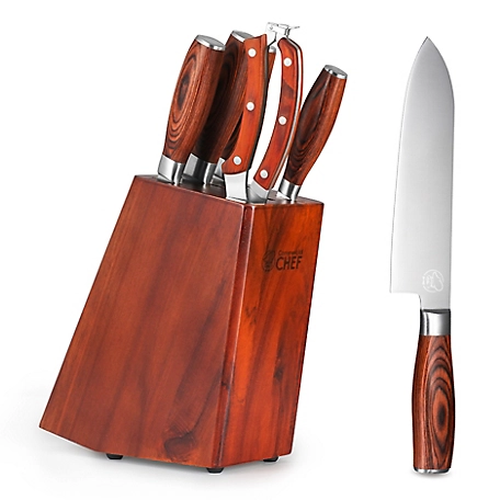 Commercial CHEF 6 pc. Kitchen Knife Set with Block, CHFC6L