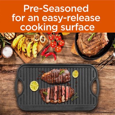 Image showing  20.9 in. x 10.4 in. Cast Iron Griddle, Reversible Grill Griddle with Dual Handles for Stove, Oven and Outdoors