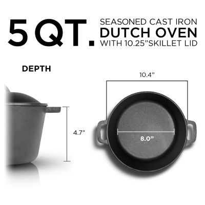 Image showing  5 qt. Cast-Iron Preseasoned Dutch Oven with Dome Lid and Handles