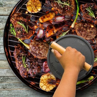 Image showing 6 th Commercial CHEF 7 in. Pre-Seasoned Cast Iron Press with Easy Grip Wooden Handle