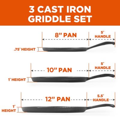 Image showing  Round Pre-Seasoned Cast-Iron Griddle Pan Set, 3 pc.