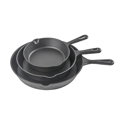 Commercial CHEF 3 pc. Cast Iron Skillet Set 8 in., 10 in., and 12 in. - Pre-Seasoned Cast Iron Cookware, CHCI03PK