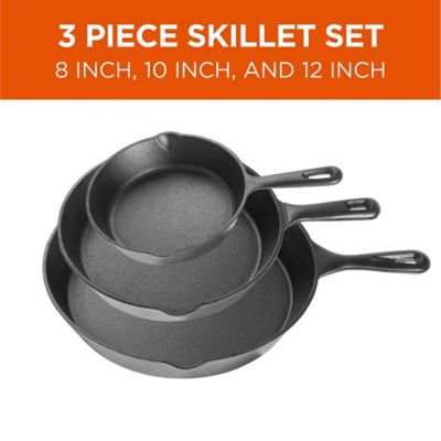 Image showing  3 pc. Cast Iron Skillet Set 8 in., 10 in., and 12 in. - Pre-Seasoned Cast Iron Cookware, CHCI03PK