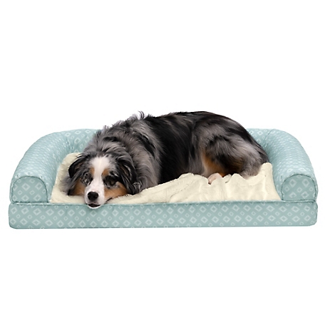 FurHaven Plush Fur & Diamond Print Nest Top Orthopedic Sofa Dog Bed