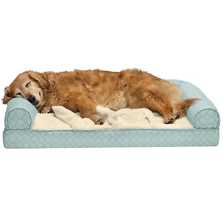 FurHaven Plush Fur Nest Top Cooling Gel Sofa Dog Bed, Diamond Print