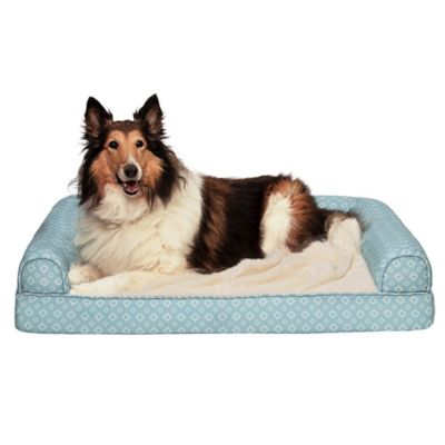 FurHaven Plush Fur & Diamond Print Nest Top Full Support Orthopedic Foam Sofa Dog Bed