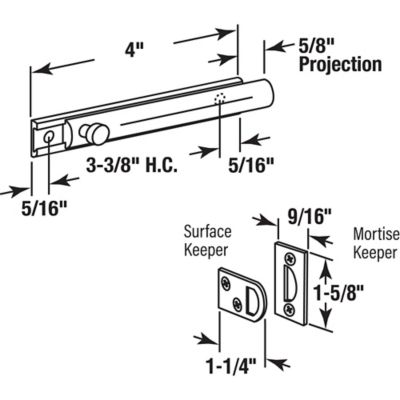 Image showing  4 in. Surface Bolt, Solid Brass, Polished Brass Finish, U 9961