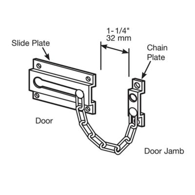 Image showing  Chain Door Guard, Stamped Steel with Steel Chain, White Painted Finish, U 9852