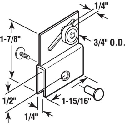 Image showing  Frameless Sliding Shower Door Top Bracket, 3/4 in., Flat Plastic Wheel, Steel Ball Bearings, 2 pk., M 6054