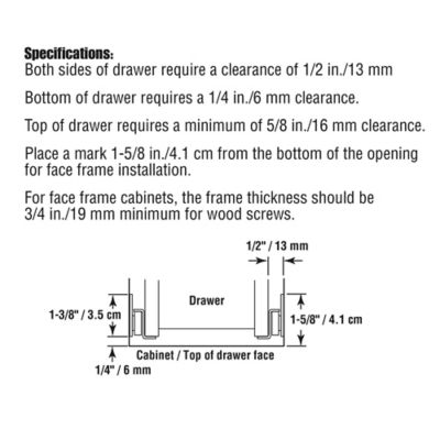 Image showing  Steel and Plastic Self-Closing Drawer Slide Kit for Drawer Systems, 15-3/4 Inch Tracks, White, (1 Pair), R 7210