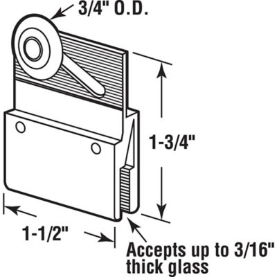 Image showing  Frameless Shower Door Top Bracket Roller Assembly, 3/4in. Wheel, Extruded Aluminum Fits 3/16 in. Glass, 2 pk., M 6145