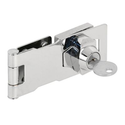 Prime-Line Keyed Hasp Lock, Cabinets and More, 4 x 1-5/8 in., Steel, ChromeSingle pk., U 9951