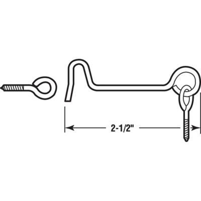 Image showing  Hook and Eye Latch, Steel Construction, Zinc Plated, 2-1/2 in. Reach, 2 pk., K 5036-A