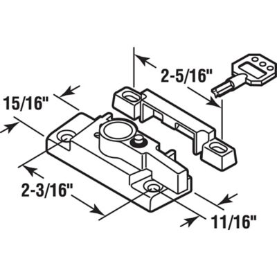 Image showing  Keyed Child-Proof Window Sash Lock, 2-3/16 in. Hole Centers, Diecast Zinc, Painted White