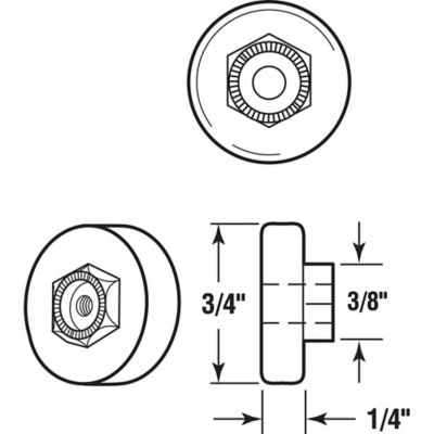 Image showing  3/4 in. Shower Door Roller, Plastic, Steel Ball Bearing, Flat Edge, 2 pc.