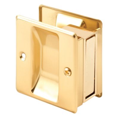 Prime-Line Pocket Door Handle and Pull, 2-1/2 in. L x 1-3/8 in. W x 2-3/4 in. D, Solid, Polished Brass Plated, N 6770